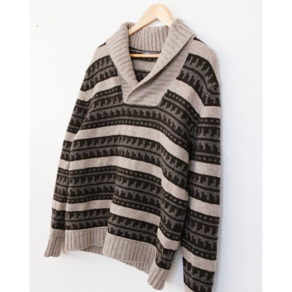 Vince Men's 100% Wool Fair Isle Striped Shawl Collar V Neck Knit Sweater $295 M - Picture 4 of 13